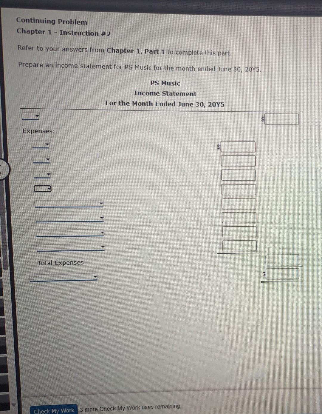 Continuing Problem Chapter 1 - Instruction #2 Refer to your answers
