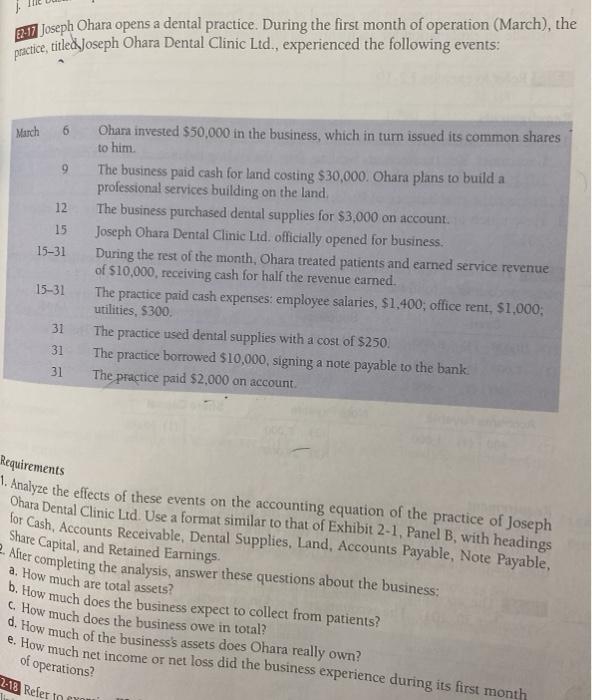  2:17 Joseph Ohara opens a dental practice. During the first month