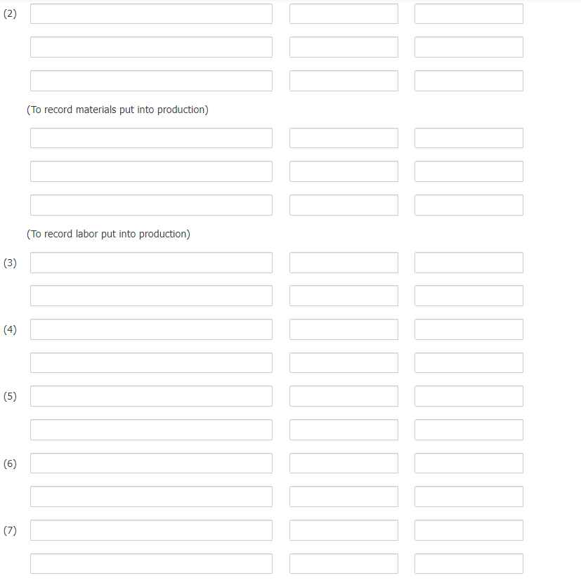 (2) (To record materials put into production) (To record labor put