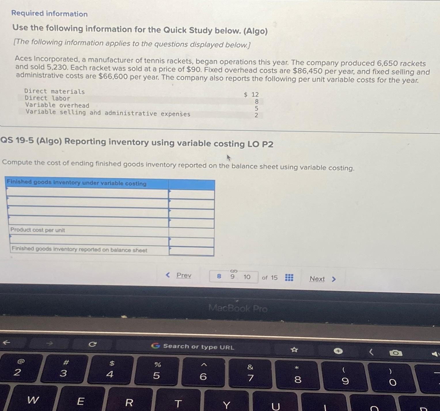  Required information Use the following information for the Quick Study below.