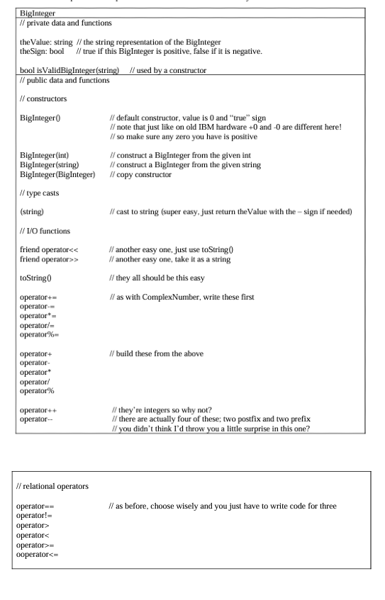  Submit your BigInteger class files (BigInteger.cpp and BigInteger.h) and a screen