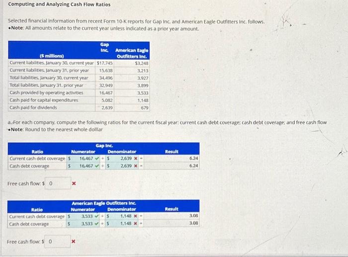  Computing and Analyzing Cash Flow Ratios Selected financial information from recent