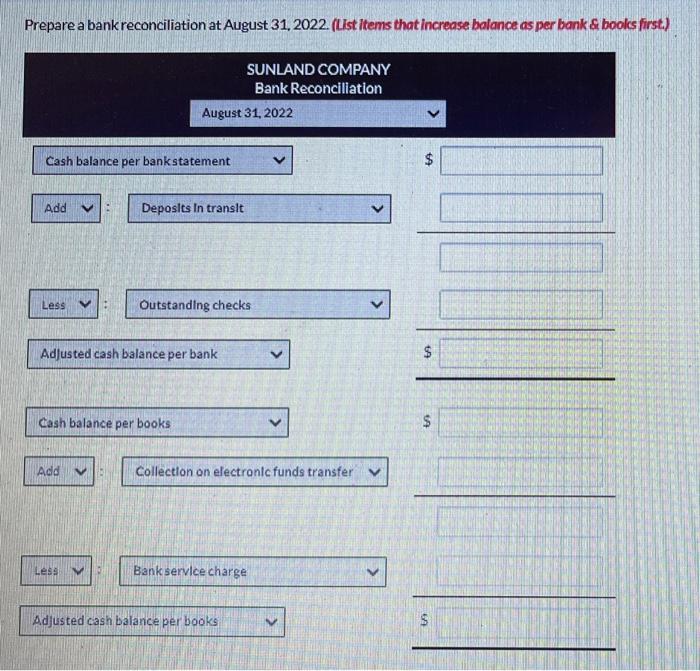 you! The following information pertains to Sunland Company. 1 2. 3. 4