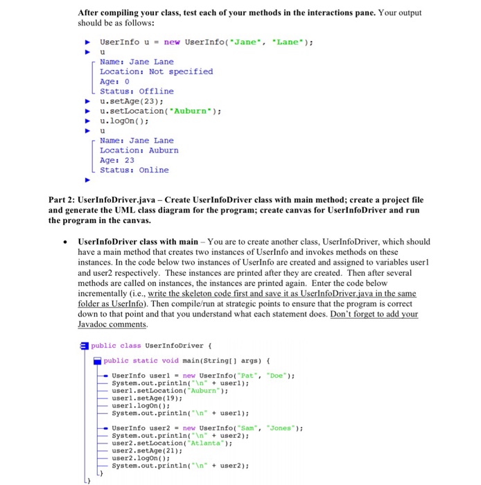 of Userlnfo and calls its methods). You will also create a project,
