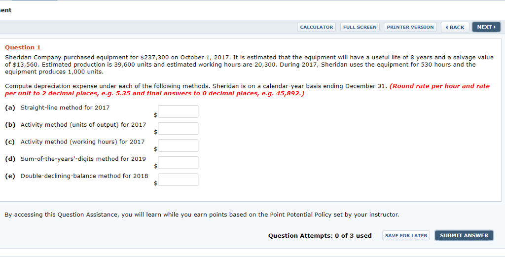  ent CALCULATOR FULL SCREEN PRINTER VERSION BACK NEXT Question 1 Sheridan