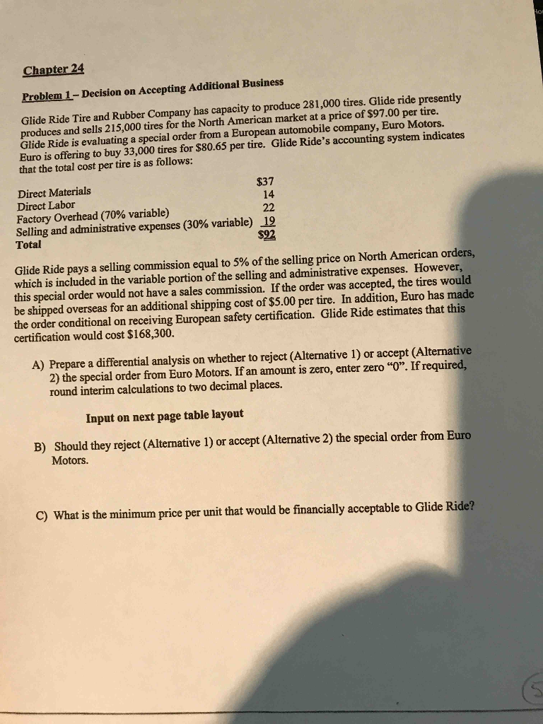  Chapter 24 Problem 1- Decision on Accepting Additional Business Glide Ride