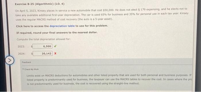 part b On'Apra 5,2023, Kansey piaces in service a new automobile that