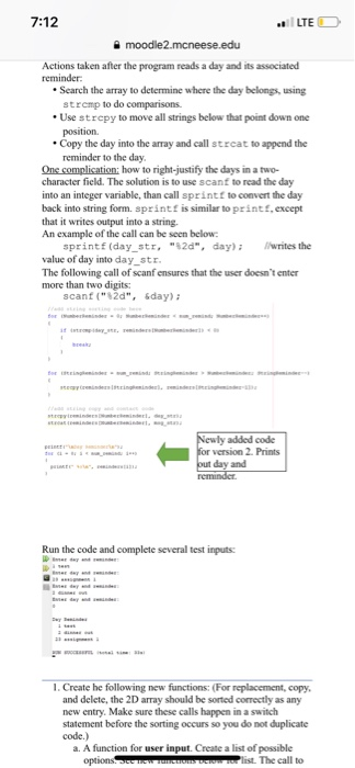 a one-month list of daily reminders The user will enter a series