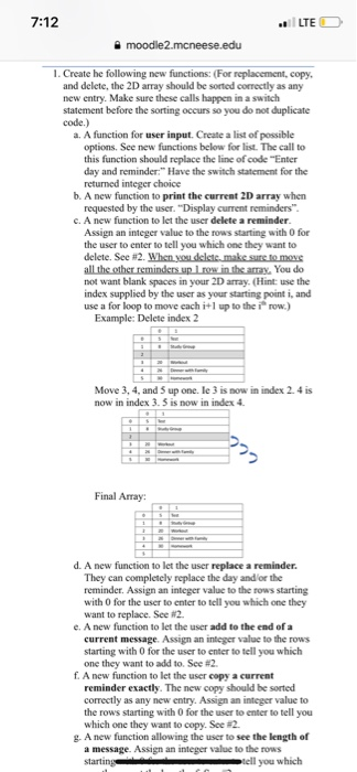 of reminders, with cach prefixed by a day of the month. When