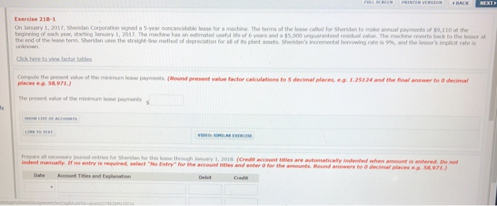  INTER VE BACK NEXT Exercise 218-1 on January 1, 2017, Sheridan