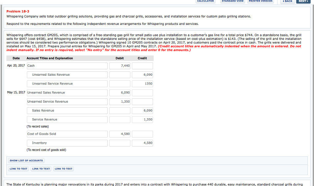  ANDARD V VERSION BACK Problem 18-3 Whispering Company sells total outdoor