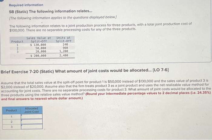 please help thank you! Required information SB (Static) The following information relates...