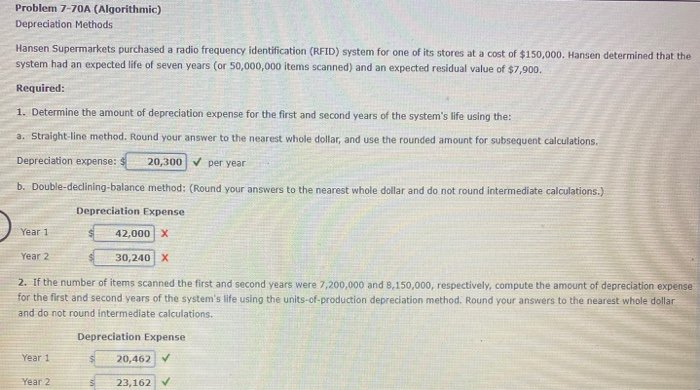  Problem 7-70A (Algorithmic) Depreciation Methods Hansen Supermarkets purchased a radio frequency