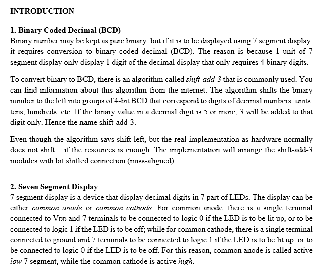  INTRODUCTION 1. Binary Coded Decimal (BCD) Binary number may be kept