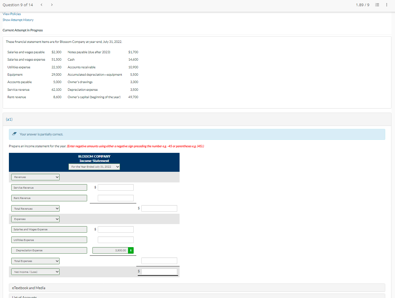  Current Attempt in Progress These financial statement items are for Blossom