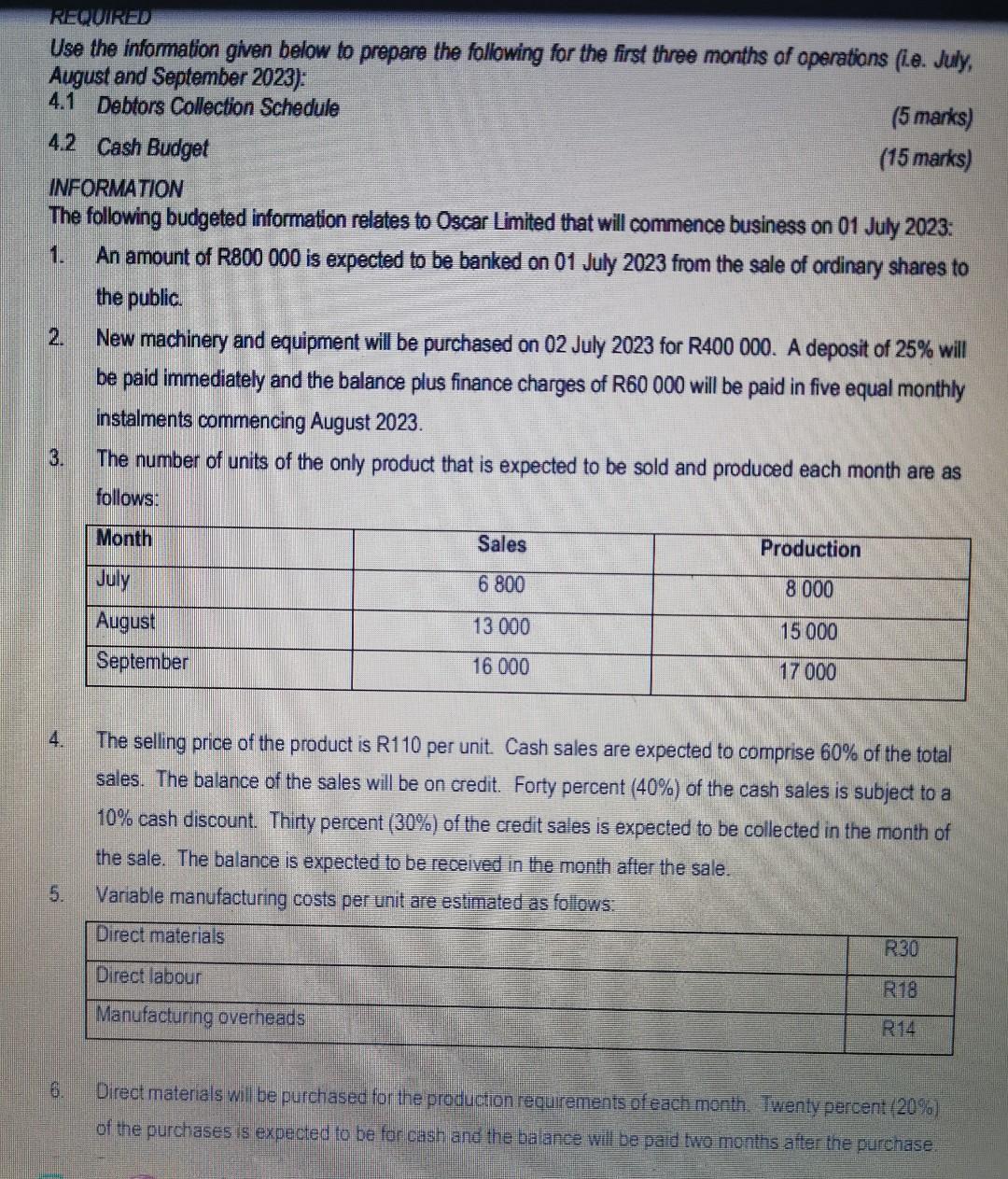 Use the information given below to prepare the following for the