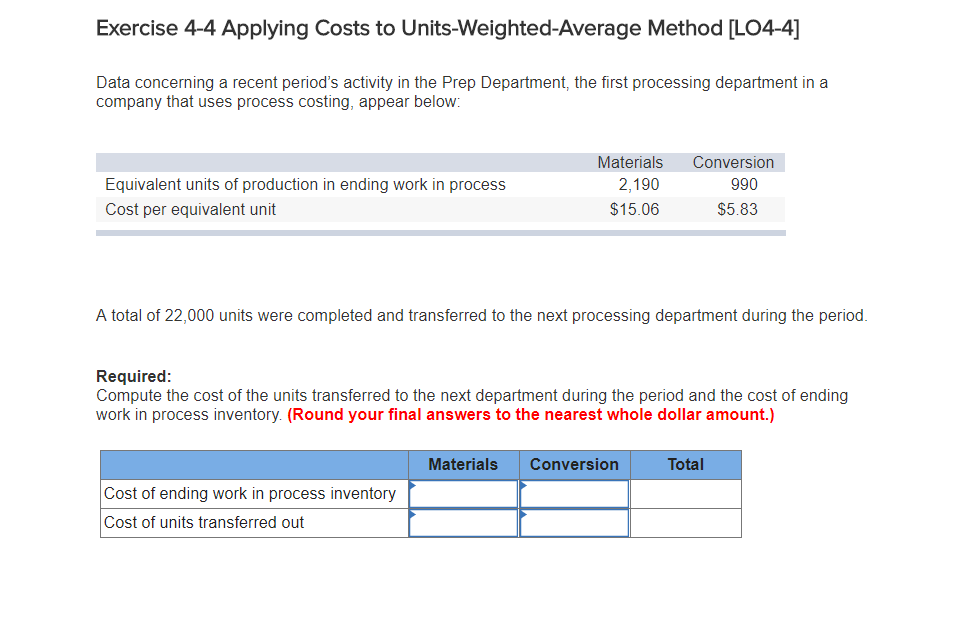 uses the weighted-average method in its process costing system. Data for the