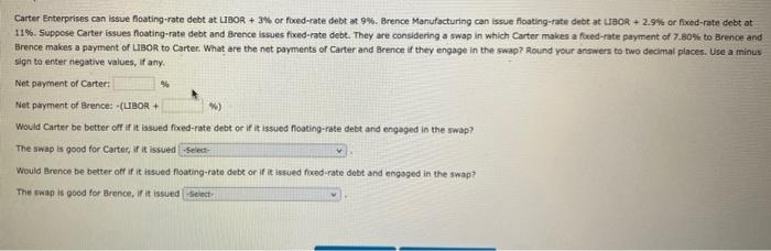  Carter Enterprises can issue floating-rate debt at LIBOR + 3% or