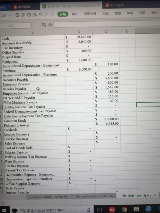 s 3,640.00 Cash Accounts Receivable Tire Inventory 300.00 Office Supplies Prepaid Rent