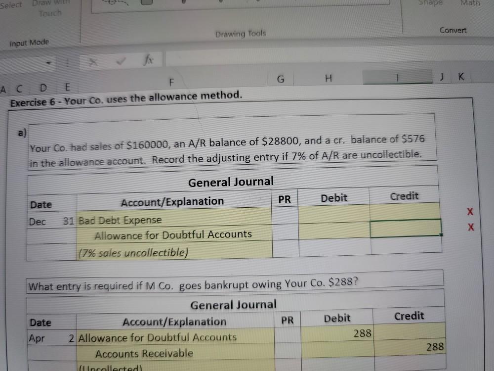  Shape Math Select Draw with Touch Convert Drawing Tools Input Mode