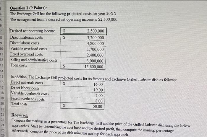  answer this Question 1 (9 Points): The Exchange Grill has the