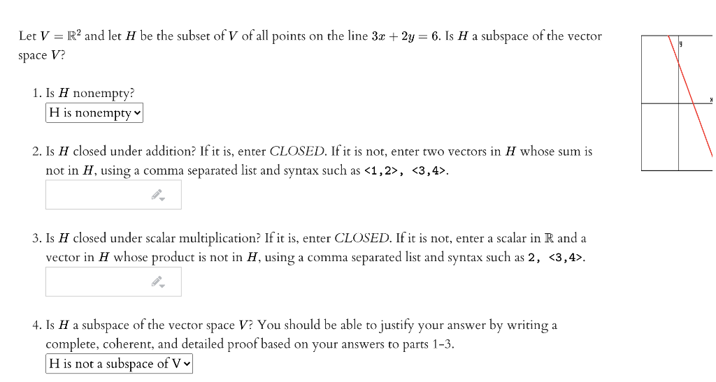  Let V = R2 and let H be the subset of