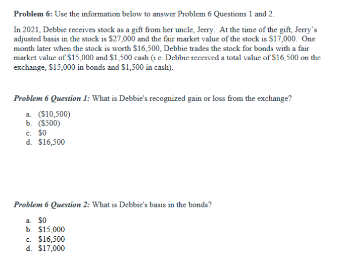  Problem 6: Use the information below to answer Problem 6 Questions