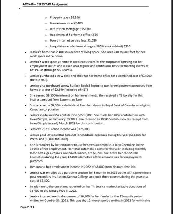 CanTax Assignment Personal Tax Return T1 2022 Summer 2023 So Marks MARKS: