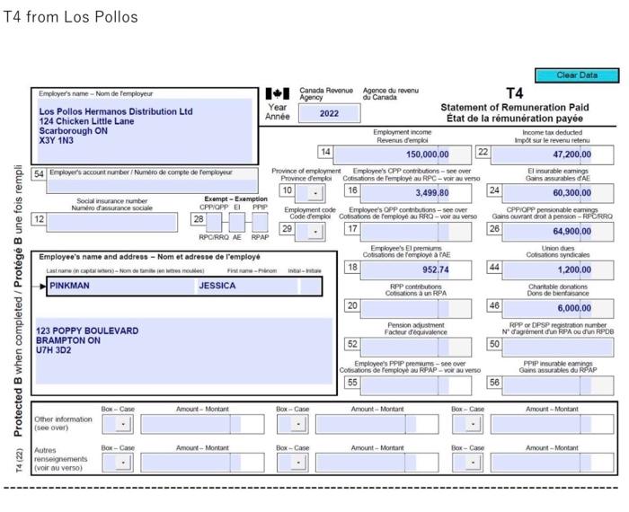 required via BlackBoard dropbox Complete the following personal tax case using CanTax