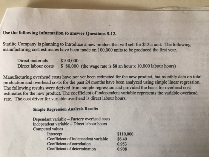 the variable overhead estimated by the regression (assuming the direct materials and