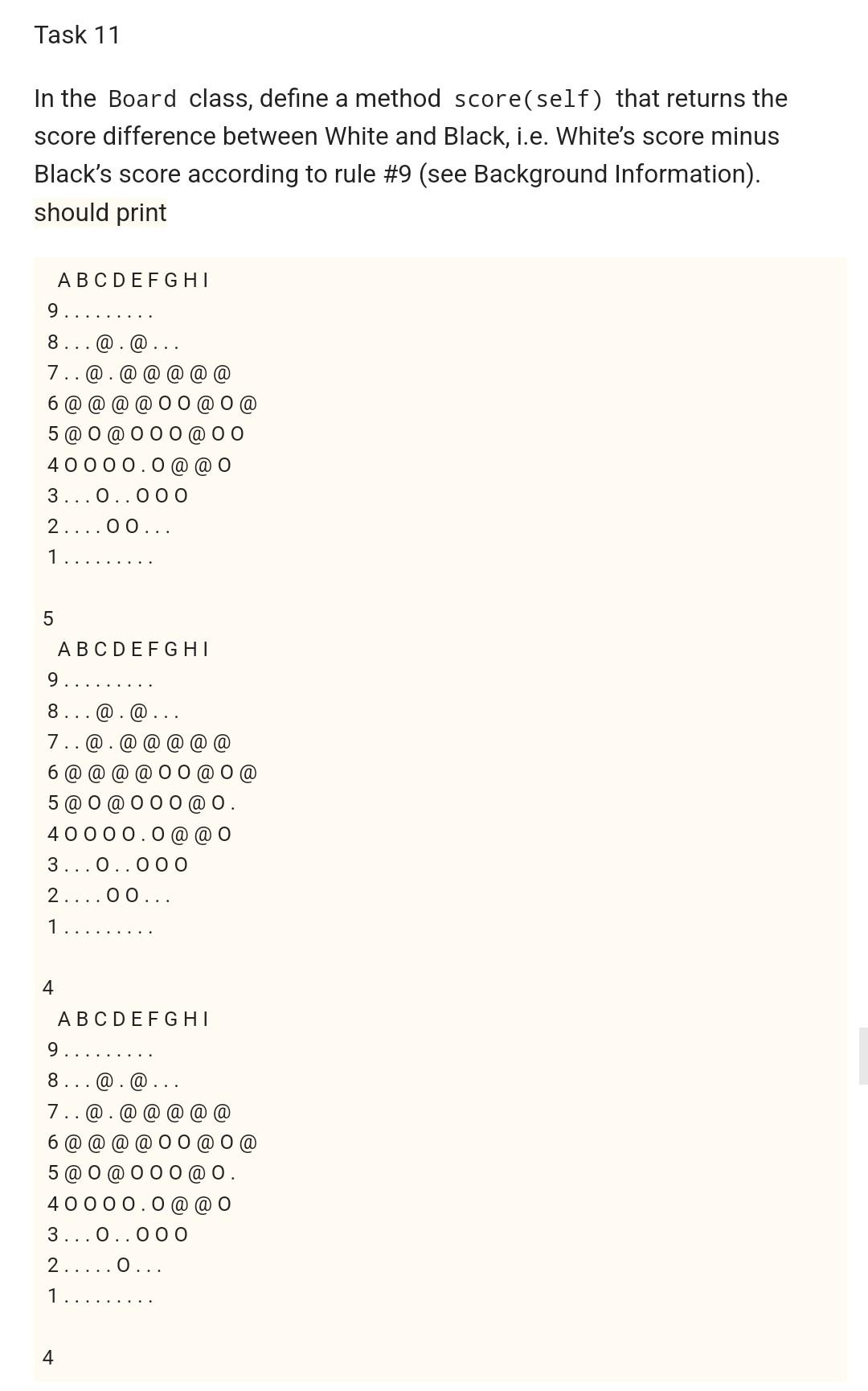 the colours and the respected symbols points = {'E': '.', 'B': '@',