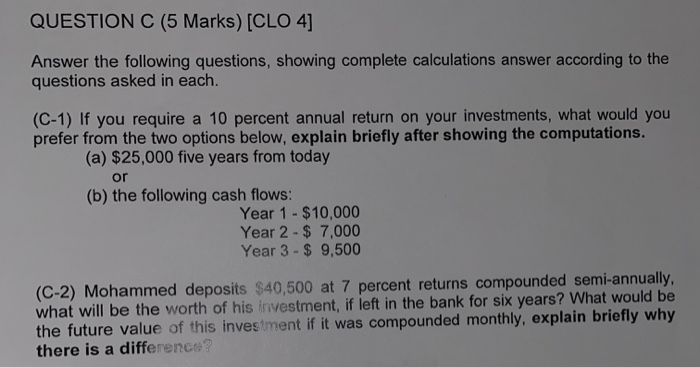  QUESTION C (5 Marks) [CLO 4] Answer the following questions, showing