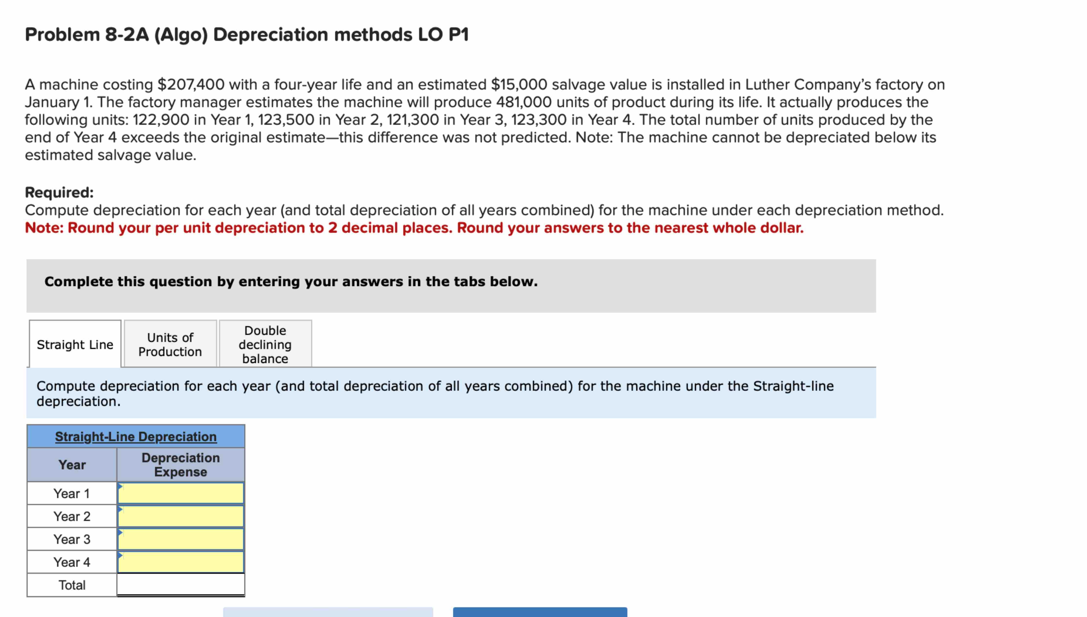  Problem 8-2A (Algo) Depreciation methods LO P1 January 1. The factory