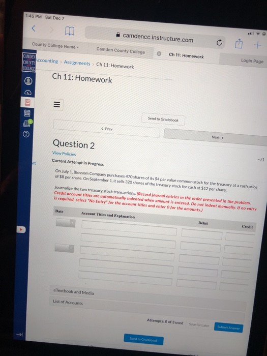  1:45 PM Sat Dec 7 camdencc.instructure.com C G + County College