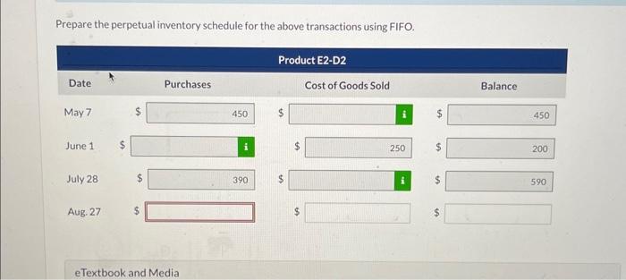 system. Data for product E2-D2 include the following purchases. On June 1.