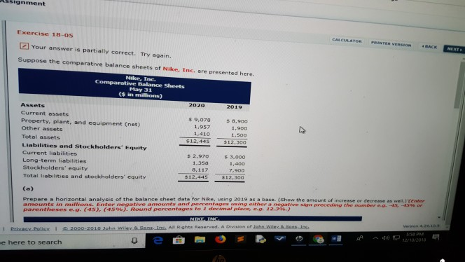  SSignment Exercise 18-05 BACK Your answer is partially correct. Try again
