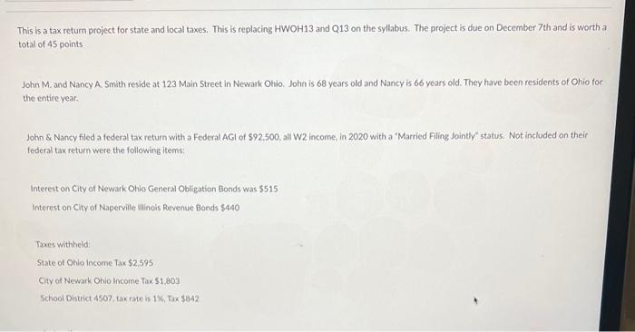 ACCT 224 This is a tax return project for state and local
