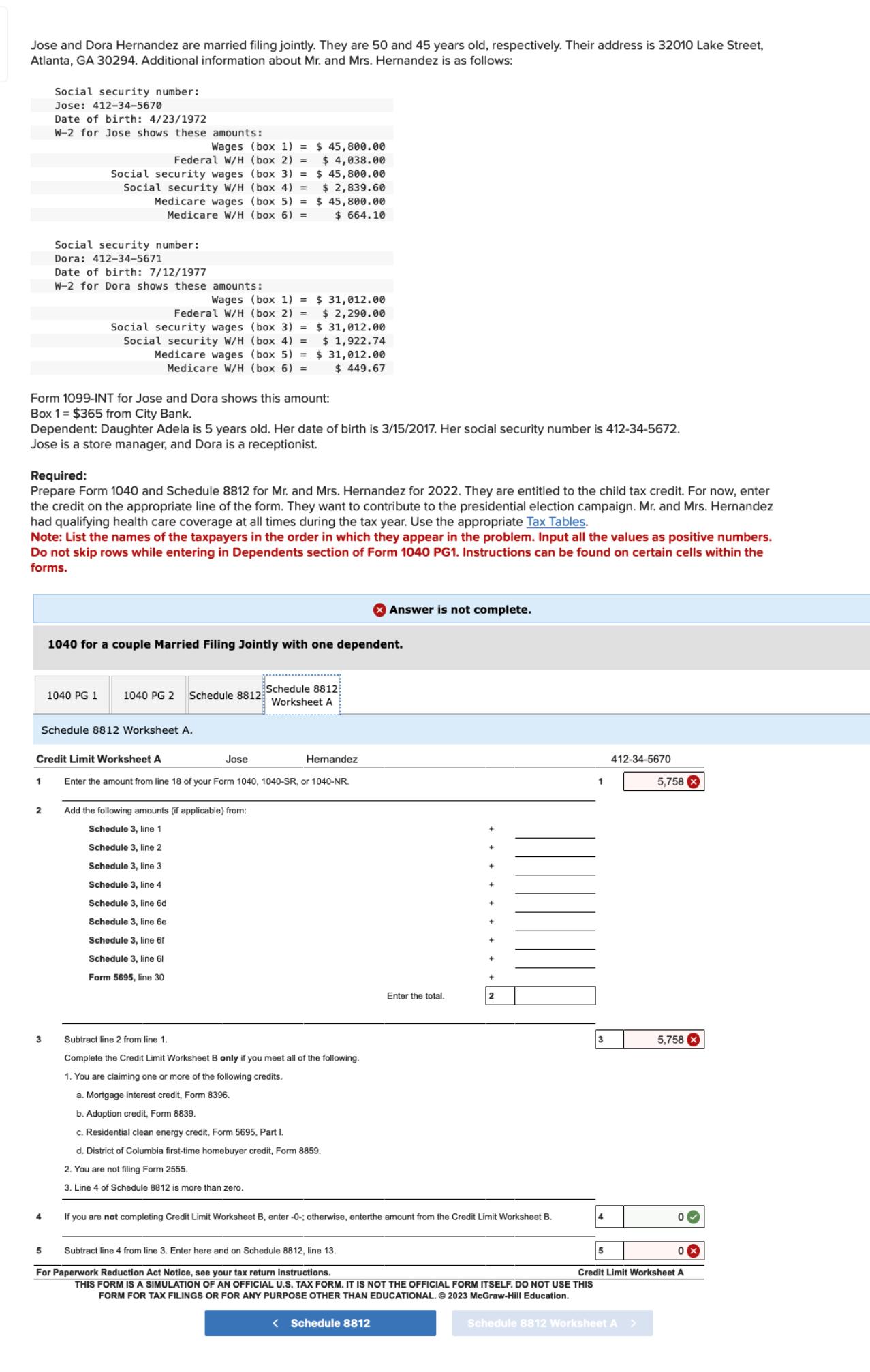  Social security number: Jose: 412-34-5670 Date of birth: 4/23/1972 W-2 for