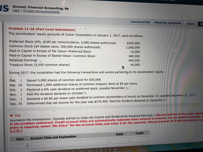  Kimmel, Financial Accounting, 8e Help I S CALCULATOR PRINTER VERSION BACK