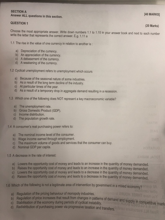  SECTION A Answer ALL questions in this section. [40 MARKS] QUESTION