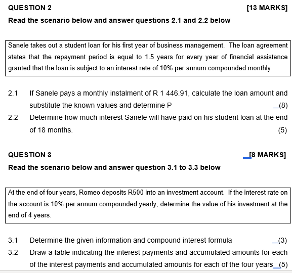  [13 MARKS] QUESTION 2 Read the scenario below and answer questions