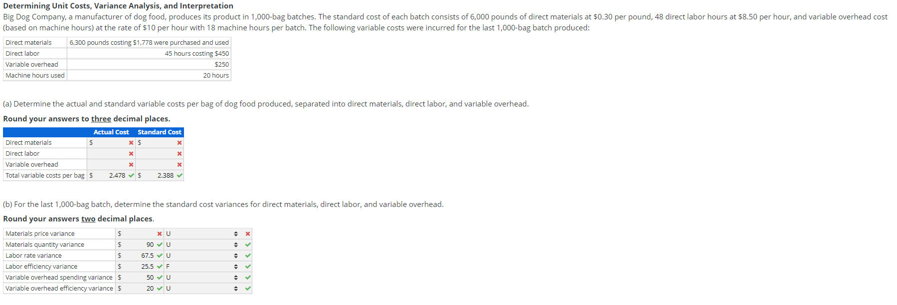 Please show all work to get to answer. Determining Unit Costs, Variance