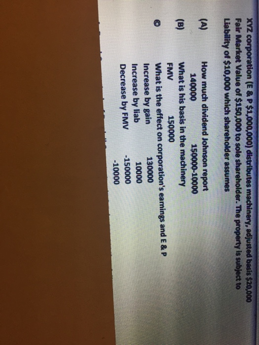  XYZ corporation (E & P $1,000,000) distributes machinery, adjusted basis $20,000