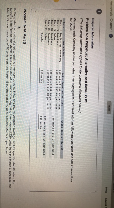  Homework - Chapter 5 0 Help Seve Required information Problem 5-1A