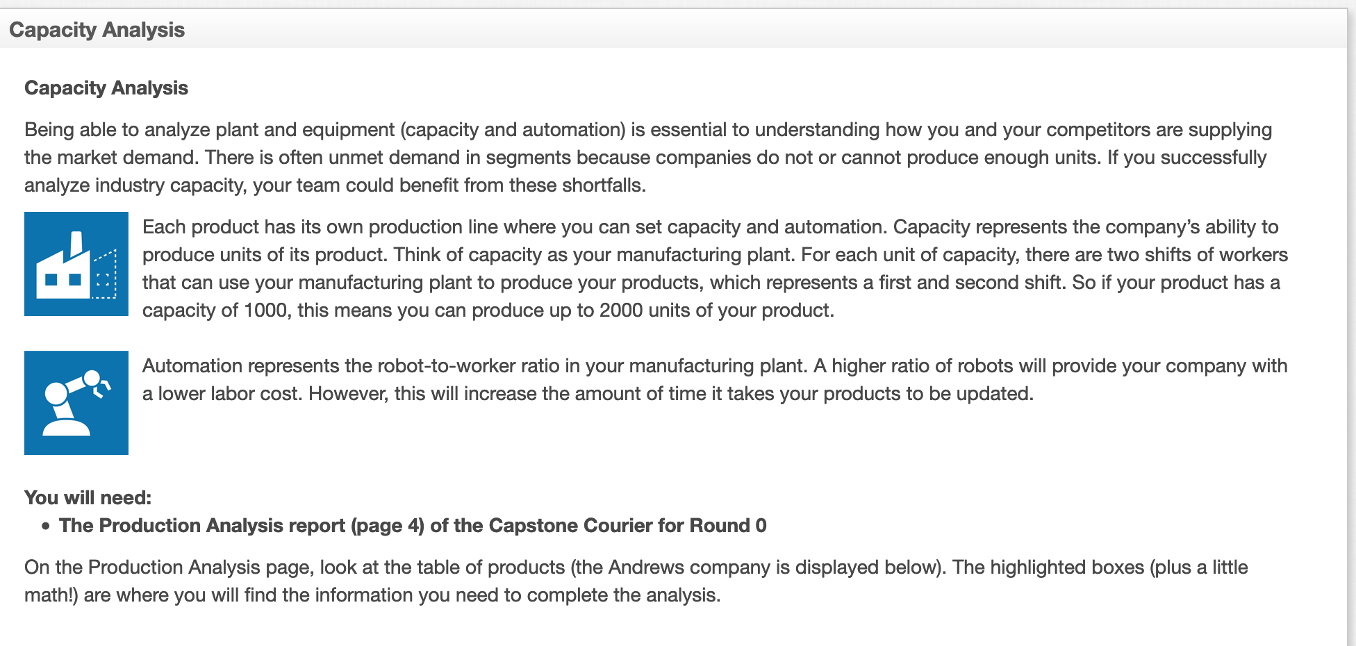  Capacity Analysis Capacity Analysis Being able to analyze plant and equipment