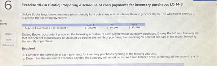  6 5 points eBook Print References Exercise 14-8A (Static) Preparing a
