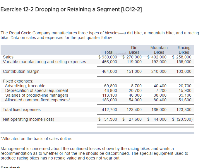  Exercise 12-2 Dropping or Retaining a Segment IL012-2] The Regal Cycle
