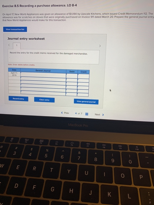  Exercise 8.5 Recording a purchase allowance. LO 8-4 On April 17,
