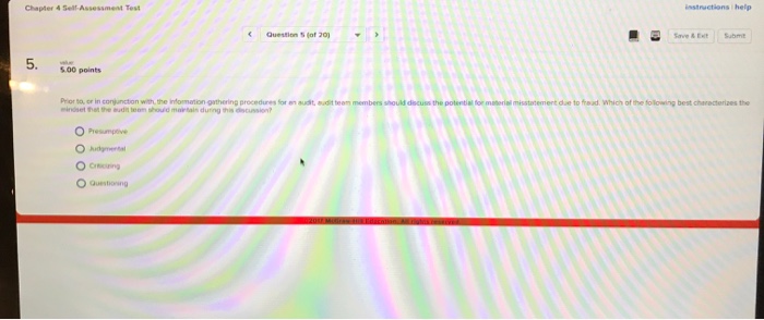  Chapter 4 Sell Assessment Test isstructions help Question S (of 20