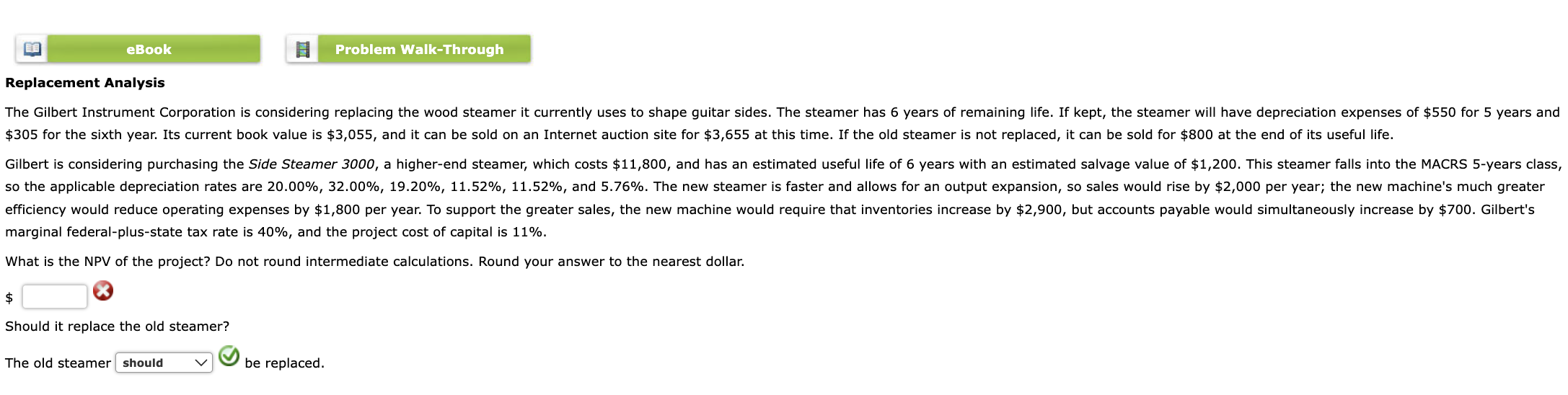  Replacement Analysis marginal federal-plus-state tax rate is 40%, and the project